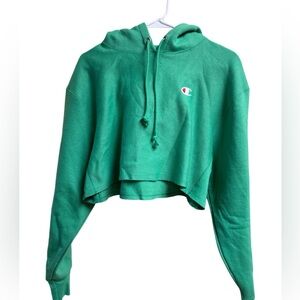 Champion Reverse Weave Crop Hoodie Small Green Pullover Sweatshirt 82% Cotton